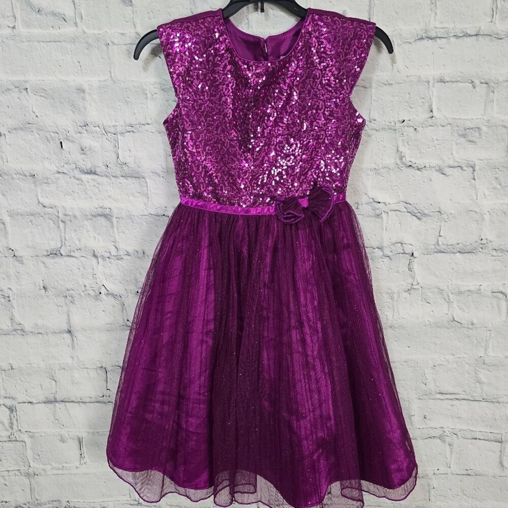 Jona Michelle girls dress Sz 10 purple sequin lined  gown A26